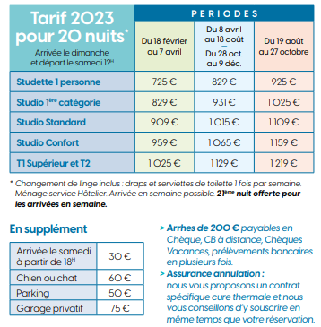 tarif 2023